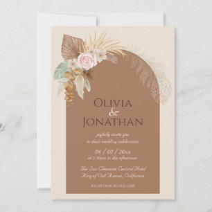 Modern Classy Boho Rustic Beige Brown Wedding Invitation
