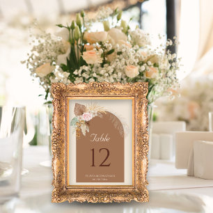 Modern Classy Boho Rustic Beige Brown Wedding Table Number