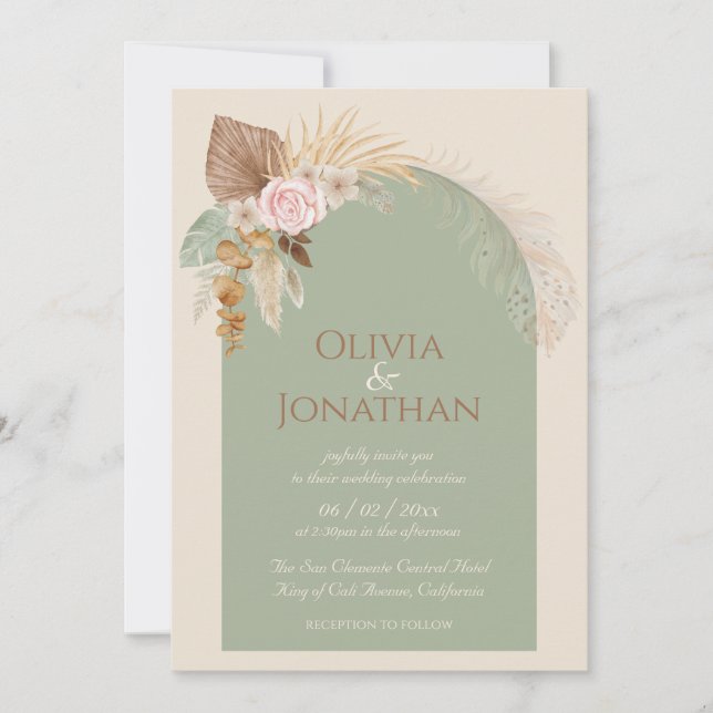 Modern Classy Boho Rustic Beige Mint Wedding Invitation (Front)