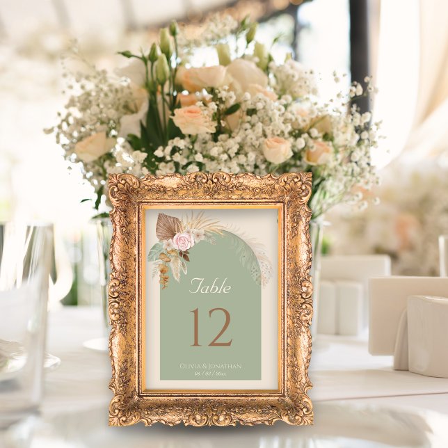 Modern Classy Boho Rustic Beige Mint Wedding Table Number (Creator Uploaded)