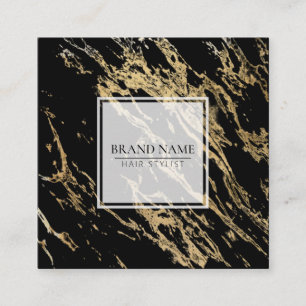 modern classy chic black gold marble square square business card