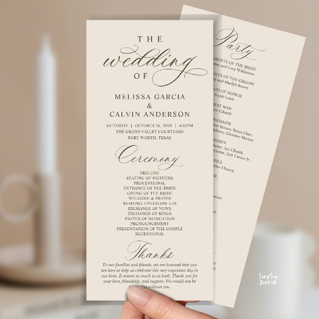 Modern Classy Elegant Wedding Ceremony Program (Modern Classy Elegant Wedding Ceremony Program card cream grey)