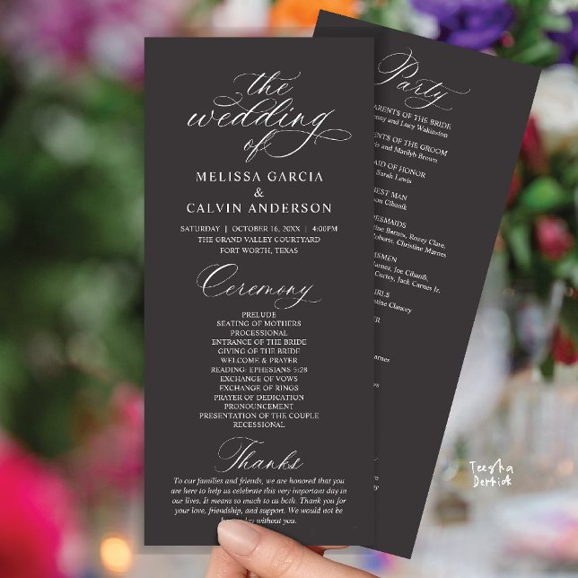 Modern Classy Elegant Wedding Ceremony Program (Modern Classy Elegant Romantic Wedding Ceremony Program Card in Charcoal Grey)