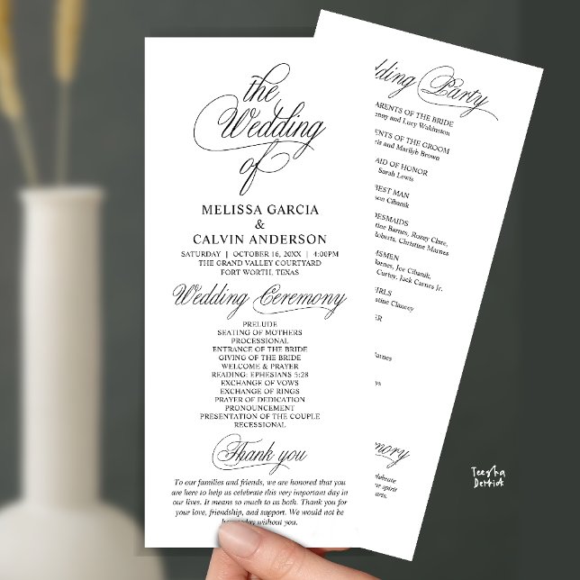Modern Classy Elegant Wedding Ceremony Program (Modern Classy Elegant Wedding Ceremony Program Card in Black and White)