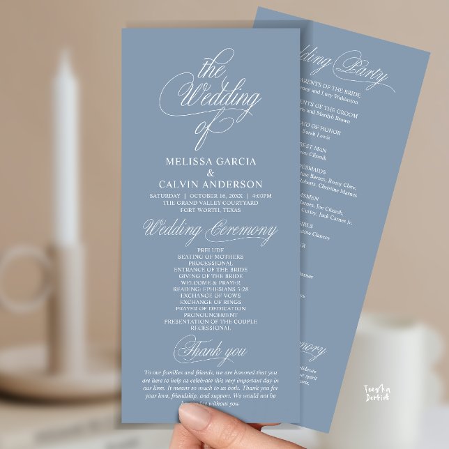 Modern Classy Elegant Wedding Ceremony Program (Modern Classy Elegant Wedding Ceremony Program Card in Dusty Blue)
