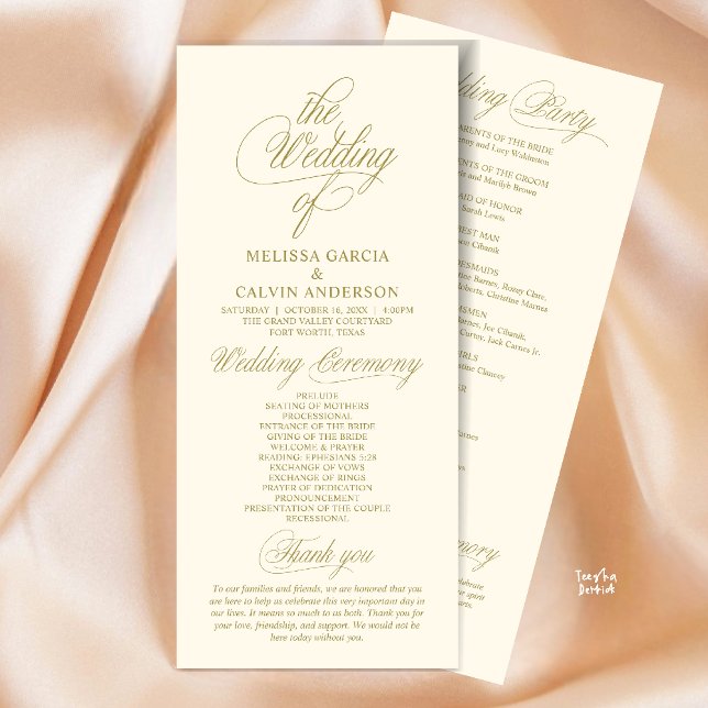 Modern Classy Elegant Wedding Ceremony Program (Modern Classy Elegant Wedding Ceremony Program Card in Yellow Gold)