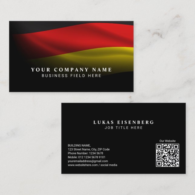 Modern Classy German National Flag with QR Code Business Card (Front/Back)