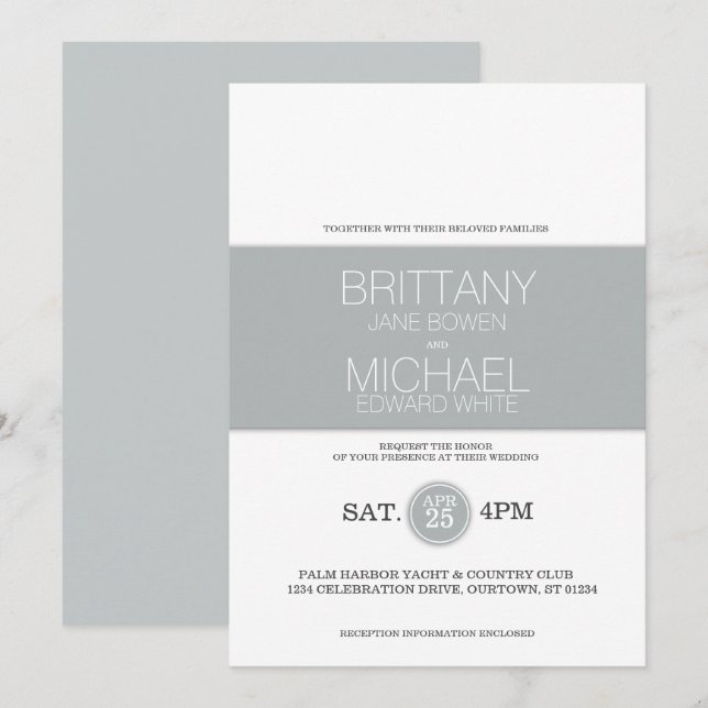 Modern Classy Glacier Grey Wedding Invitation (Front/Back)