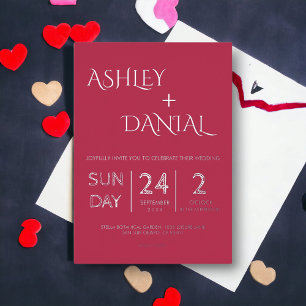 Modern Classy Magenta Silver Calligraphy Wedding