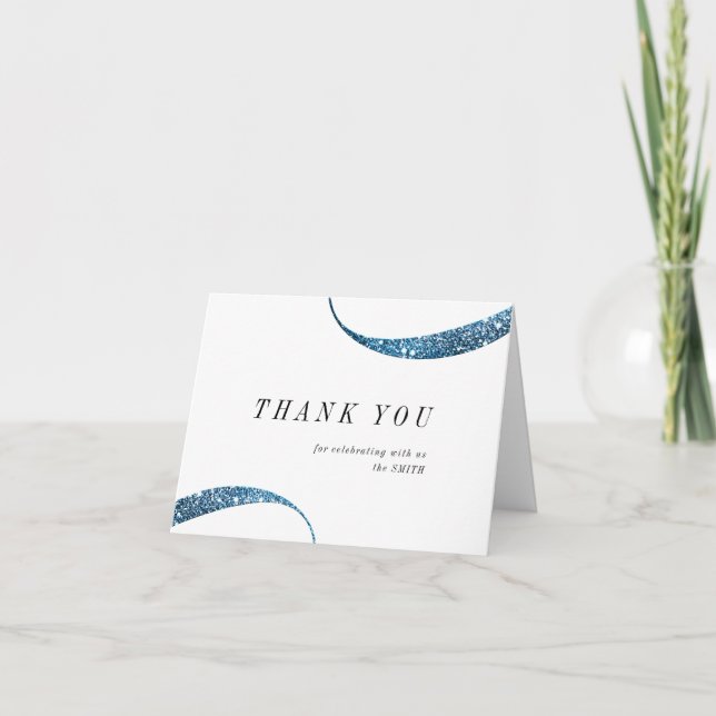 Modern classy minimalist faux blue glitter thank you card (Front)