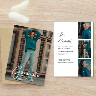 Modern Classy Photo Strip Script Graduation Party Invitation