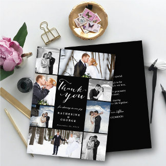 Modern Classy Script 8 Multi Photo Stylish Wedding Thank You Card