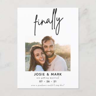 modern classy script finally photo save the date announcement postcard