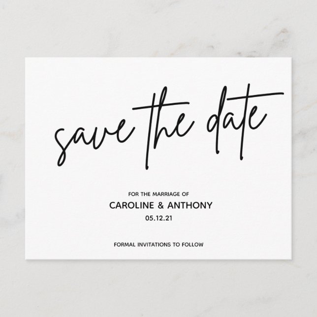 modern classy script save the date postcard (Front)
