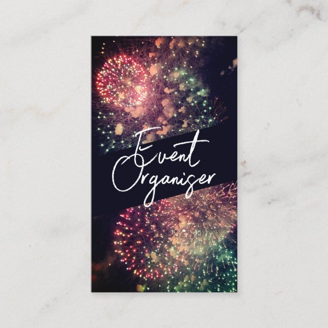Modern Classy Typography Custom QR Code Fireworks  Business Card (Front)
