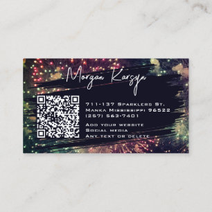 Modern Classy Typography Custom QR Code Fireworks  Business Card