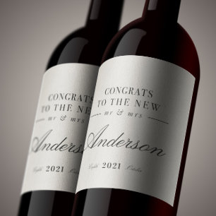 Modern classy typography Mr and Mrs wedding Champa Wine Label