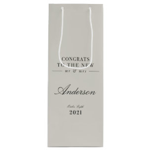 Modern classy typography Mr and Mrs wedding  Wine Gift Bag