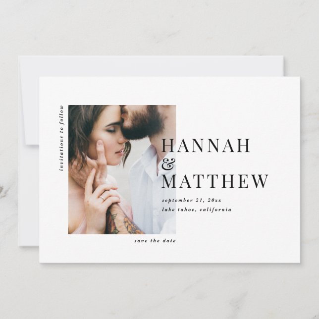 Modern classy typography photo wedding save the date (Front)