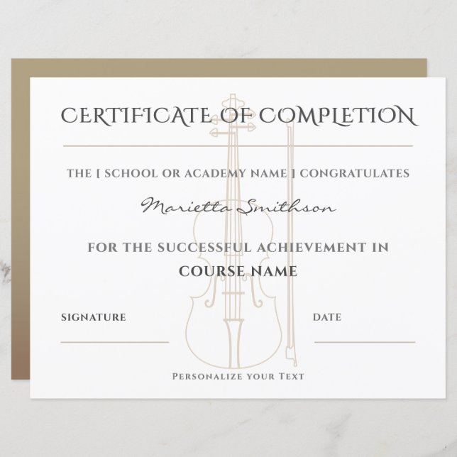 Modern Classy Violin Course Completion Certificate (Front/Back)