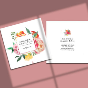 Modern Classy Watercolor Peony Floral Square Business Card