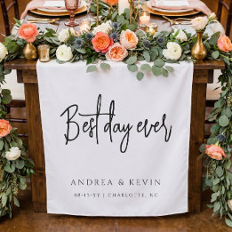 Modern Classy Wedding Best Day Ever Welcome Sign Tapestry