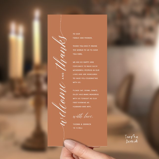 Modern Classy Wedding Dinner Thank You Card (Modern Classy Wedding Reception Dinner Thank You Card, Bridal Shower in Terracotta Brown)