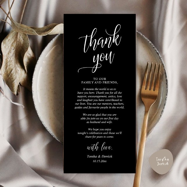 Modern Classy Wedding Dinner Thank You Card (Modern Classy Wedding Dinner Thank You Card Reception brunch lunch in Black White)