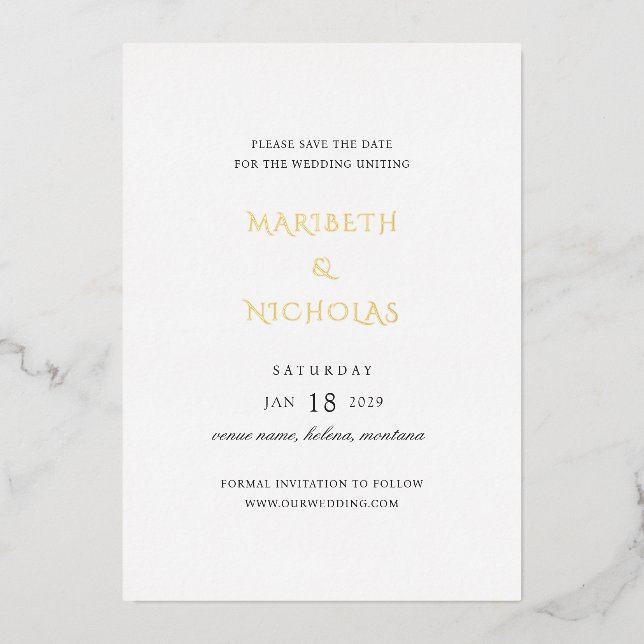 Modern Classy Wedding Save the Date (Front)