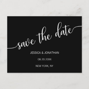 Modern Classy White Black Wedding SAVE THE DATE Announcement Postcard
