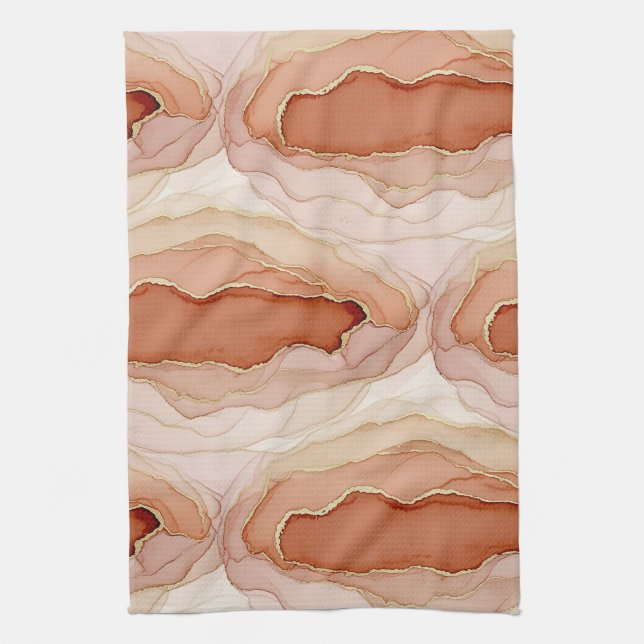 Modern Clay Marble Gold Abstract Flow Kitchen Towel (Vertical)