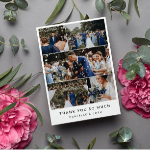 Modern Clean 5 Wedding Photo Collage Thank You Card