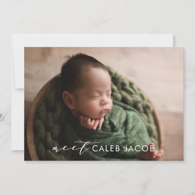 Modern Clean Big Photo Meet Birth Announcement (Front)