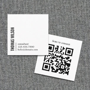 Modern Clean Bold Black White Consultant QR code Square Business Card
