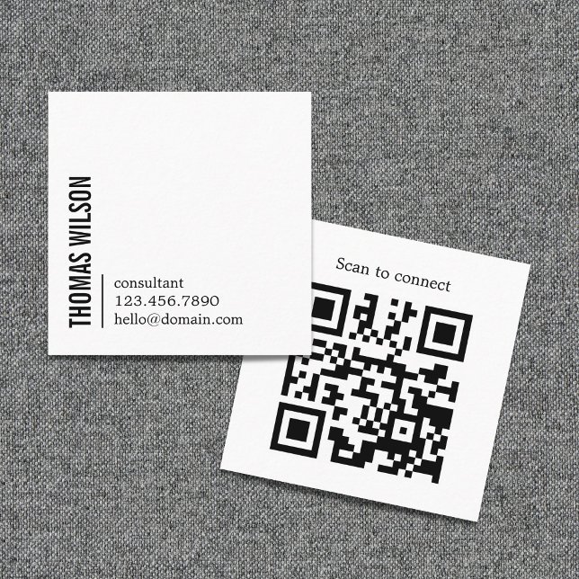 Modern Clean Bold Black White Consultant QR code Square Business Card (Creator Uploaded)