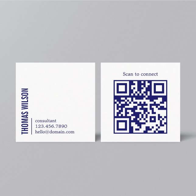 Modern Clean Bold Blue White Consultant QR code Square Business Card (Creator Uploaded)