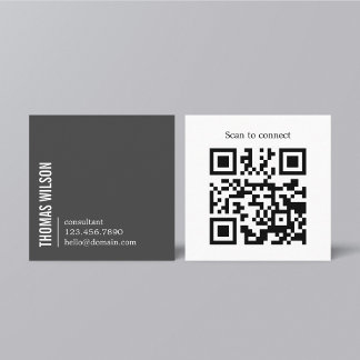 Modern Clean Bold Grey White Consultant QR code Square Business Card