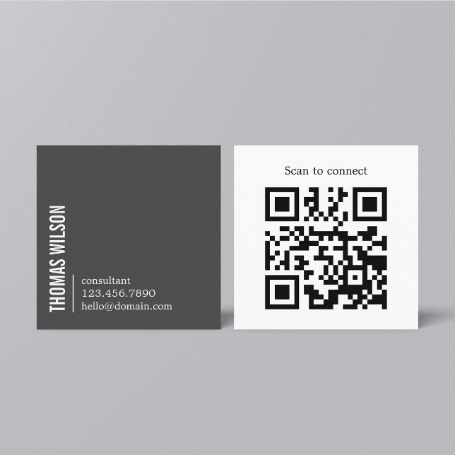 Modern Clean Bold Grey White Consultant QR code Square Business Card (Creator Uploaded)