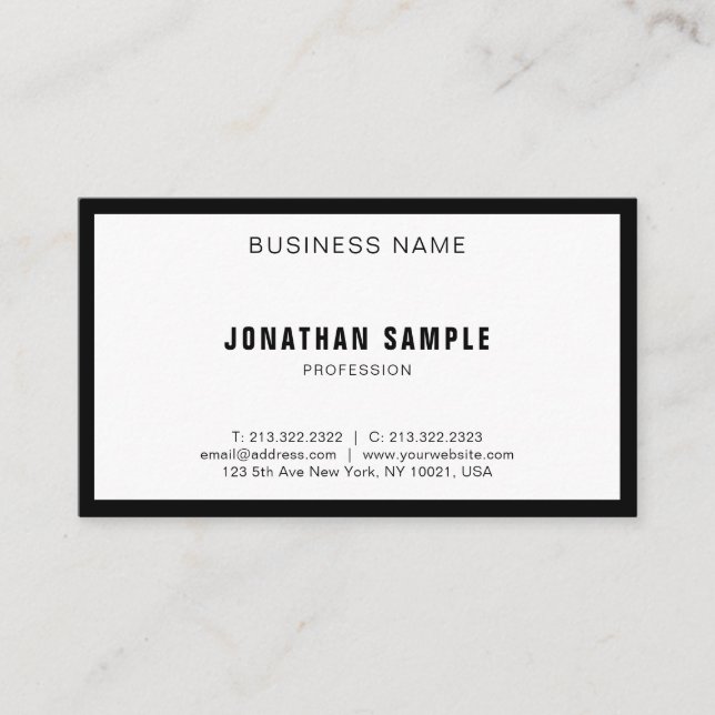 Modern Clean Design Elegant Black White BW Plain Business Card (Front)