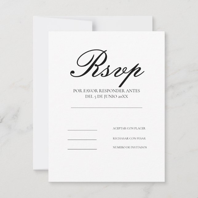 Modern Clean Elegant Spanish Language RSVP card (Front)