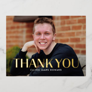 Modern Clean FOIL Photo Thank You Postcard