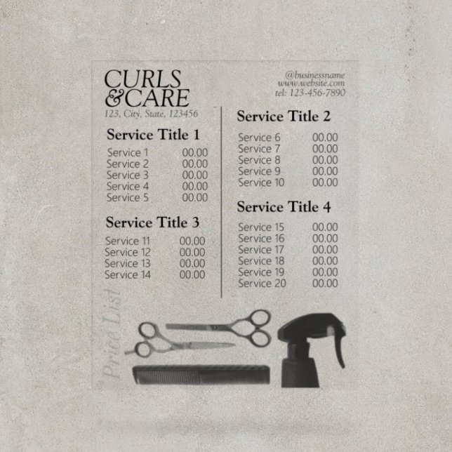 Modern Clean Hair Salon Service Menu/Pricing List  Acrylic Sign (Creator Uploaded)