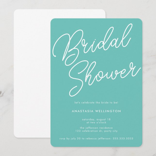 Modern Clean Mint Green Script Bridal Shower Invitation (Front/Back)