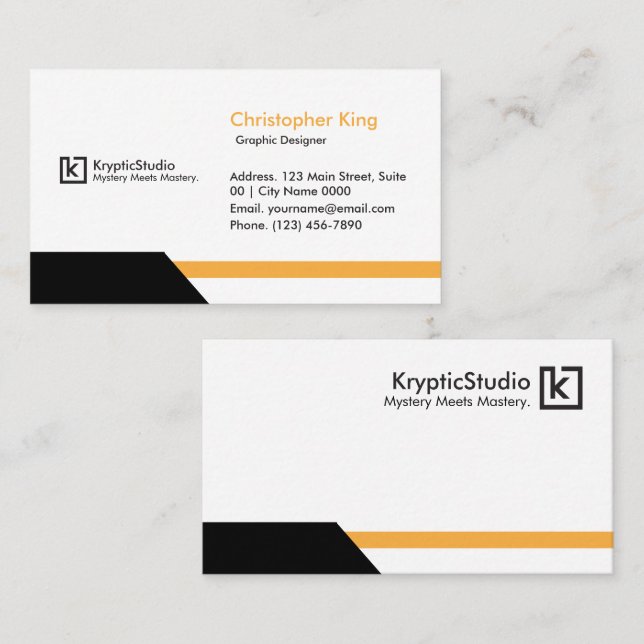 Modern Clean White Bold Geometric KrypticStudio Business Card (Front/Back)