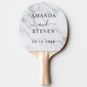 Modern Clean White Couple Names with Wedding Date Ping Pong Paddle