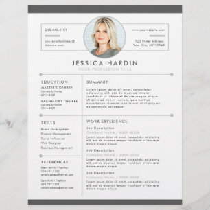 Modern Clean White & Grey Photo Job Resume Flyer