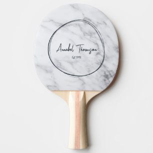 Modern Clean White Marble Name in Drawn Circle Ping Pong Paddle