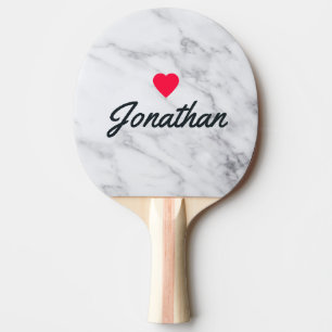 Modern Clean White Marble Vintage Heart Signature Ping Pong Paddle