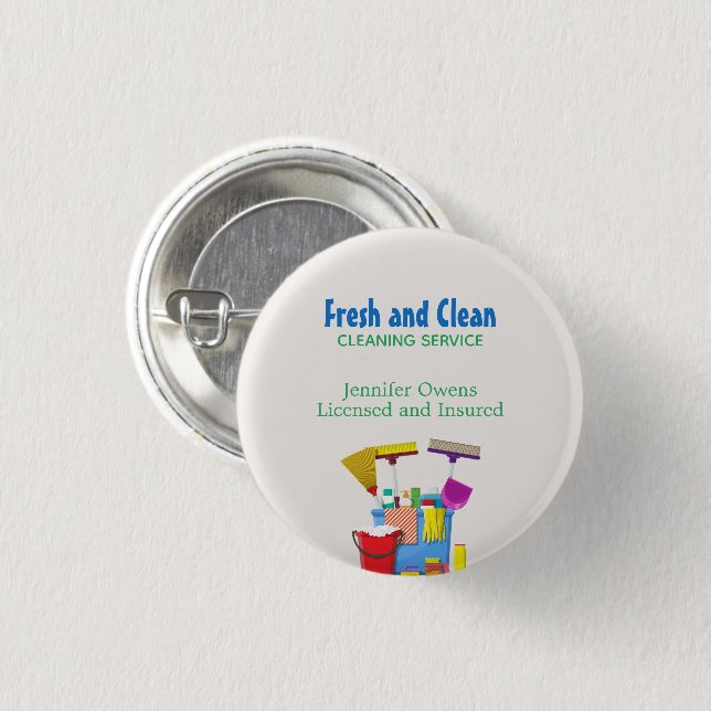 Modern Cleaning Bucket Housekeeping Service 1 Inch Round Button (Front & Back)
