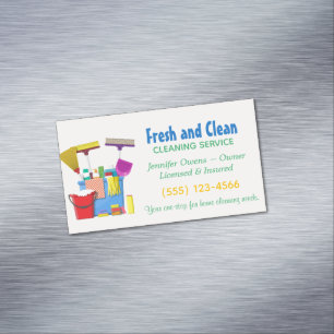 Modern Cleaning Bucket Housekeeping Service Magnetic Business Card